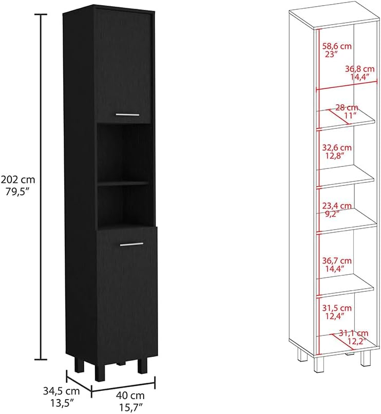 78 Inch Tall Black Pantry Cabinets, 3 Shelves, 2 Doors, Home Storage Organization for Kitchen, Living Room