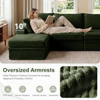 107" U Shaped Couch, Modular Sectional Sofa with Storage, 3-Seater High Density Foam Couch with Ottoman, 27" Deep Corduroy Cloud Couch for Living Room, Tool-Free Assembly, Green