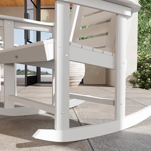 Outsunny Outdoor Rocking Chairs Set of 2 HDPE Patio 28" High Back White | Wide Armrests, All-Weather Slatted Porch Rockers, Garden, Balcony, Fire Pit