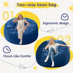 3FT Adult Bean Bag Chair, 3'Comfy Bean Bags, Big BeanBag Chairs | Bean Bag Chairs for Adults with Memory Foam Filled, Washable Cover,Lazy Sofa for Gamming Room,Living Room & Bedroom,Blue