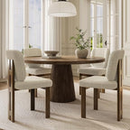 CIMOTA Modern Boucle Dining Chairs Set of 4, Upholstered Armless Side Chairs with Ergonomic Curved Back/Walnut Wood Legs, Mid-Century Accent Chairs for Kitchen or Dining Room, Beige