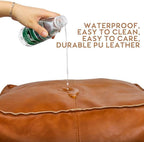 Pouf Ottoman, Unstuffed Pouf Cover, Handmade Faux PU Leather Moroccan, Orange Brown 17.7" Square, Foot Rest for Living Room, Floor Chair Gifts for Men Women, (Only Cover)