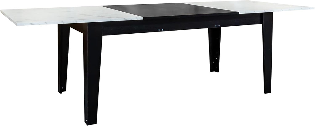 KEIKI 70.87”-106.3”L Extendable Dining Room Table for 6-10 People, Wood Modern Rustic Rectangle Expandable Kitchen Living Meeting Room Gatherings Furniture, 3 Tabletop Length Options, Marble White