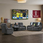 HAOMARKETS 3-Piece Power Recliner Sofa Set with Charging Port, Include Single Recliner Chair, 2-Seater Loveseat Reclining Couch and 3-Seater Reclining Sofa with Cup Holders for Living Room, Dark Grey