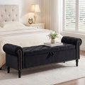 67'' End of Bed Storage Bench King Size, Storage Bench for Bedroom End of Bed, Upholstered Velvet Tufted Storage Ottoman Benches with Arms for Living Room, Entryway, Black