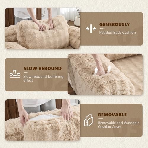 VINGLI Floor Chaise Lounge Chair Indoor, 55.5" Deep Seat Sleeper Sofa Bed Upholstered Bubble Fleece Fabric Couches for Living Room, Bedroom, Play Room, No Assembly Required