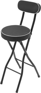 LOYALHEARTDY 2 Pcs Folding Stool, 25.6 in Cushioned Padded Folding Stool Portable Bar Stool with Back for Camping Kitchen Home Office (Black)