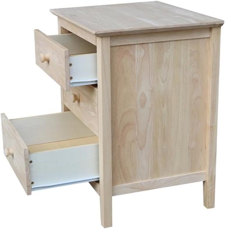25"H Solid Wood Bedroom Nightstand with 3 Drawers, Parawood Construction, Paint or Stain in Any Color, Durable and Eco-Friendly, Unfinished