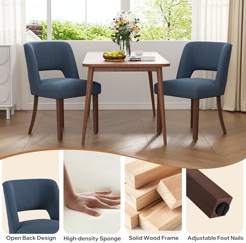 Dining Chairs Set of 2,Modern Dining Room Chairs with Thick Cushions,Linen Upholstered Kitchen Dining Chairs with Wood Legs for Kitchen Dining Room Living Room,Darkblue