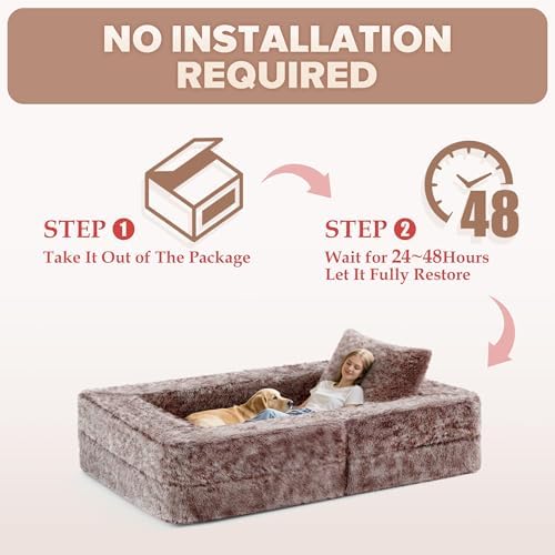 HABUTWAY Convertible Sofa Bed, 3-in-1 Futon Sofa Bed with Pillow, Foldable Pull Out Floor Sofa Bed with Removable Cover, Plush Couch for Living Room/Bedroom/Dorm
