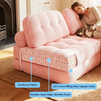 Folding Sofa Bed, Flannel Futon Couch Bed with Pillow and Blanket, Convertible Sleeper Chair for Living Room Bedroom (Two Pink)