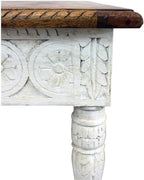 Pemberly Row Solid Wood Hand Carved End Table, 24 in x 24 in x 24 in, Brown Top, Ivory Base, Floral Carving Design, Traditional Transitional Style Accent Table for Living Room or Bedroom