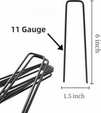 6 inch 25 Pack Black Galvanized Landscape Staples 11 Gauge Garden Stakes Pins Anti-Rust Ground Stakes U-Shaped Tent Stakes are Used for Weed Barrier, Irrigation Tubing, Yard Lawn, Landscape Fabric