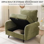 Rexulqo Oversized Accent Chair with All Seats Storage,Comfy Living Room Chairs with 2 Throw Pillow,Upholstered Mid-Century Armchair,24.5'' Deep Seat,Reading Chair for Bedroom,Office,Chenille,Green