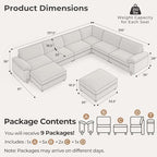 SITJOY Cloud Couch Sectional, 6 Seater V-Shaped, Chenille in Light Gray | Detachable and Washable Cover, Sectional Sofas for Living Room, Deep Seat Wide Couch with Chaise, Storage Ottoman