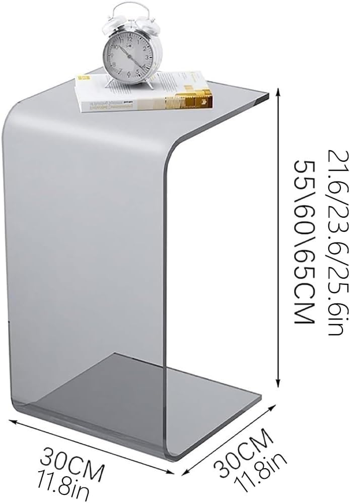 C-Shaped Acrylic End Table, Clear Side Table, Minimalist Rectangle Coffee Table, Small Nightstand for Living Room(Brown,60cm/23.6in)