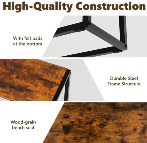 VINGLI 47.2 Inch Indoor/Outdoor Bench, Rustic Brown Dining & Patio Bench with Heavy-Duty Metal Frame, Backless Seating Bench for Dining Room, Garden, Porch, Balcony & Entryway