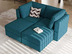 Bellfin Modular Sectional Sleeper Sofa Convertible Sofas with Storage Ottomans Small Sectional Couches for Living Room. Peacock Blue Couch