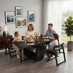 Small Foldable Dining Table - 59" Fully Assembled Drop Leaf Tables for Small Spaces with Storage & Lockable Wheels, 4-6 Seater Space-Saving Furniture for Dining Room, Black