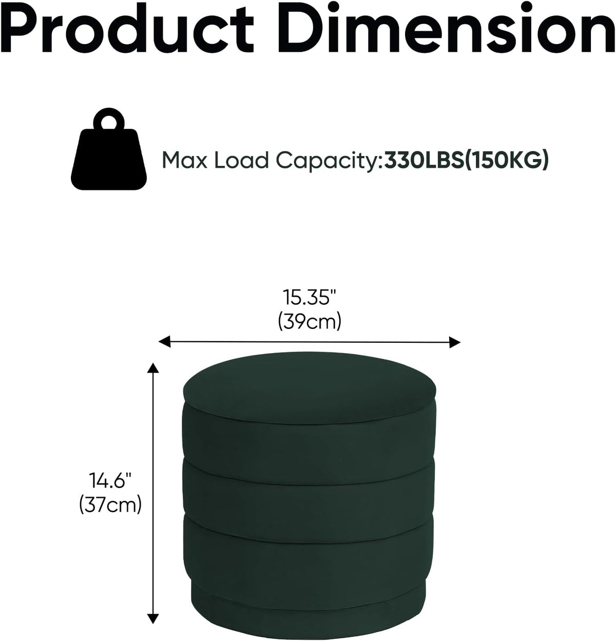 15.4" Round Velvet Storage Ottoman with Reversible Lid, Upholstered Circular Ottoman Footrest with Hidden Storage, Foldable Padded Footstool for Dorm Living Room & Bedroom, Bottle Green