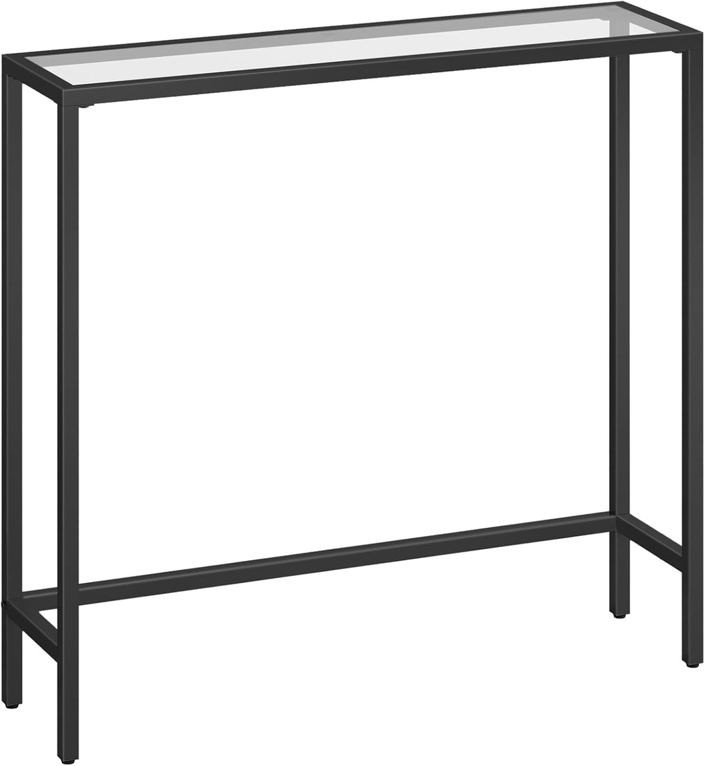 HOOBRO 29.5" Narrow Console Table, Modern Sofa Table Behind Couch Table | Tempered Glass Entryway Table, Small Side Table for Entrance, Living Room, Foyer, Hallway, Bedroom, Black BK07XG01