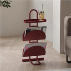 Stylish Iron Multi-Functional Side Table, End Table with Stable Base, Small Nightstand, Storage Shelf for Living Room, Office(Red)