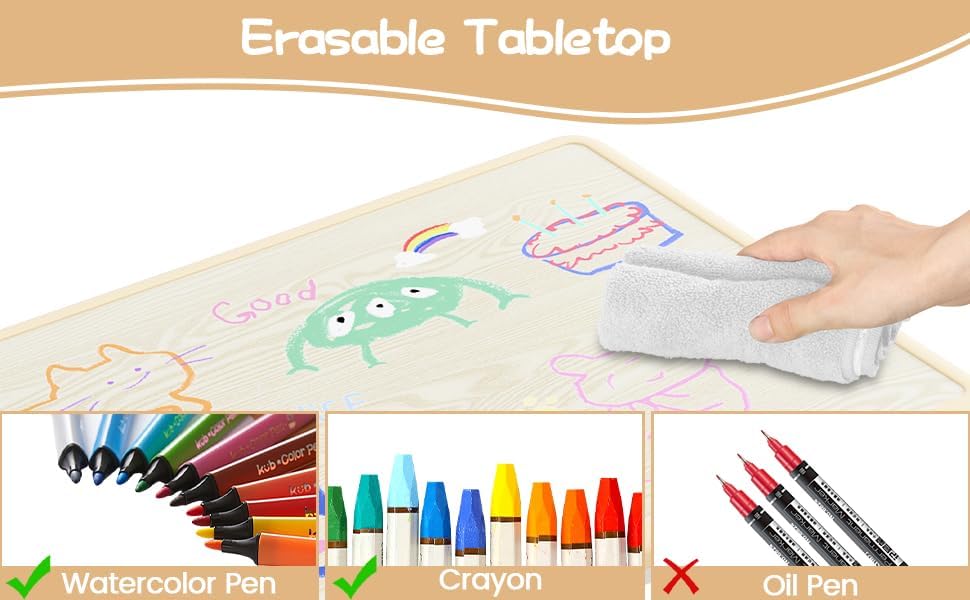 Patikuin Adjustable Height Kids Table and 2 Chairs Set | Graffiti-Resistant Desktop, Non-Slip, Easy to Clean, Ideal for Home, Nursery, Daycare, Learning Space, Ages 2-10