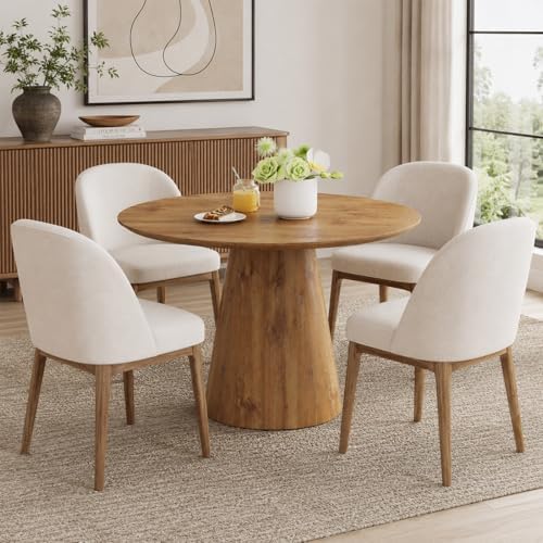 45" Round Dining Table, Round Pedestal Dining Table for 4 | One-Piece Round Tabletop, Wood Grain Finish, Stable Pedestal Base, Easy Assembly, for Kitchen Dining Room