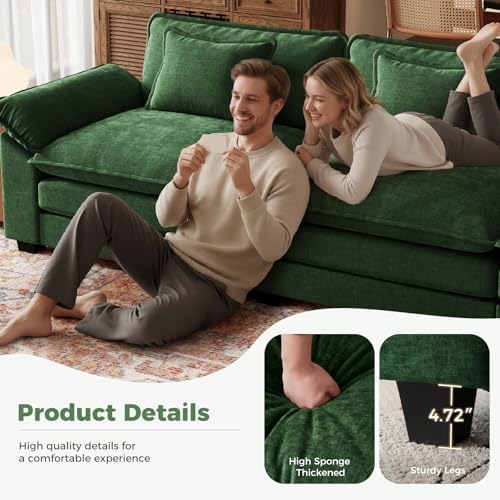 CDCASA 154" Modular Sectional Sofa, Comfy U-Shaped Cloud Couch with 2 Movable Ottomans, Oversized 6-Seater Chenille Deep Seat Sofa Couch for Living Room, DIY Combination, Green