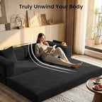 78.8" Convertible Futon Sofa Bed, Couch for Living Room | Corduroy Loveseat Sleeper Sofa, Modular Futon Couch with Storage Pocket, Pull Out Couch No Assembly | Black