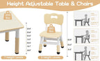 IDEALHOUSE Kids Table with 6 Chairs Set, Toddler Activity Table with Chairs | Adjustable Height & Storage Boxes, 47" x 24" Wood Grain Top, for Home, Classroom, Daycare, Natural (Water Pen Not Included)