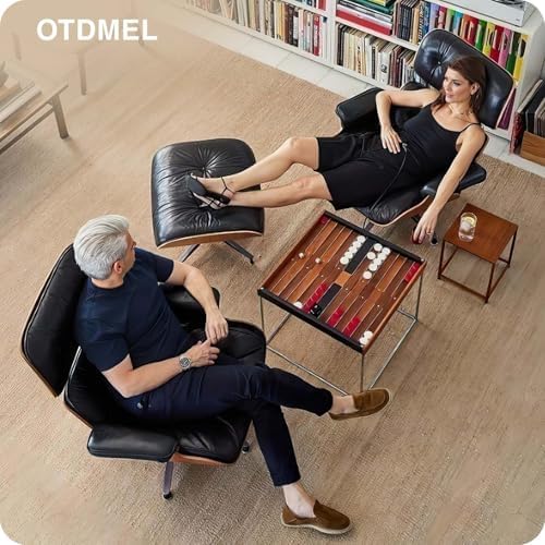 Mid Century Modern Top Grain Leather Chaise Lounge Chair & Ottoman | Modern Classic Recliner with Heavy Duty Base, Fixed Tilting for Living Room, Study, Lounge & Office, Walnut Black