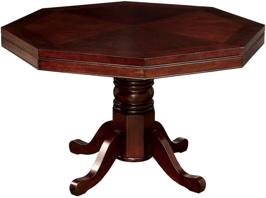 Furniture of America Deaton 48" x 48" Traditional 8-Sided Octagon-Shaped Wood Gaming Table with Inter-Changeable Top, Cupholder, Pedestal Legs, Assembly Required, in Cherry Finish