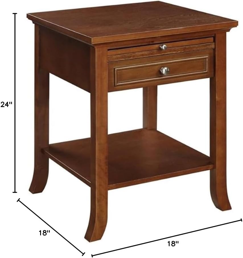 Pemberly Row Contemporary Wood End Table, Espresso Finish, 24" H x 18" W x 18" D, Bottom Shelf and Drawer Storage, Pull-Out Tray, Easy Assembly, Living Room Furniture