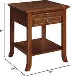 Pemberly Row Contemporary Wood End Table, Espresso Finish, 24" H x 18" W x 18" D, Bottom Shelf and Drawer Storage, Pull-Out Tray, Easy Assembly, Living Room Furniture