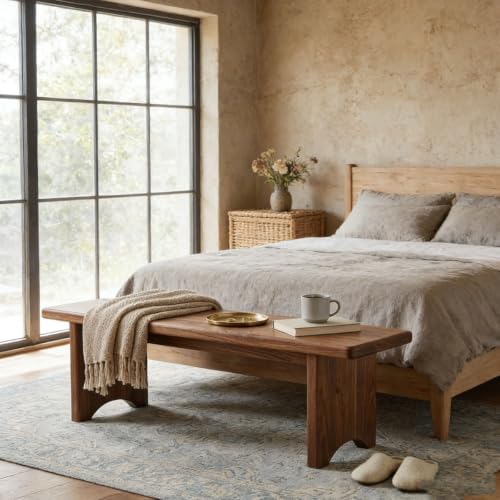 Entryway Bench, Solid Wood Bench, Wooden Shoe Bench for Entryway, Farmhouse End of Bed Bench for Bedroom, Dining Room, Kitchen, Outdoor Garden Seat, Indoor Window Seat, Plant Stand(L24xW7.9xH5.9inch)