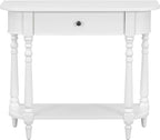 LKTART Solid Wood Corner-Curved Console Table,Farmhouse Space-Saving Entryway Sofa Table with Drawer & Open Shelf for Living Room,Hallway,Foyer(White 36")
