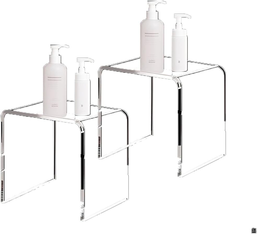 Acrylic 15 Inch Small Stool Set of 2,Multi-Use as Shower/Water-Resistant Stool,Clear Footstool for Bathroom, Seating and Placing Items (10.6" D x 15.7" W x 14.1" H（2PCS)