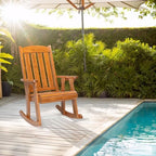 VINGLI Outdoor Rocking Chair, Heavy Duty 600 LBS Wooden Rocker, Teak(1PC) | High & Comfortable Backrest, Weatherproof Patio Rocker with Ergonomic Design, for Patio, Garden, Porch