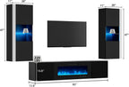 AMERLIFE Wall Unit Entertainment Center with 40" Electric Fireplace, Includes 80" Floating Fireplace TV Stand, 2 x Wall Cabinets, Modern LED Light Media Console Table for Living Room, Black