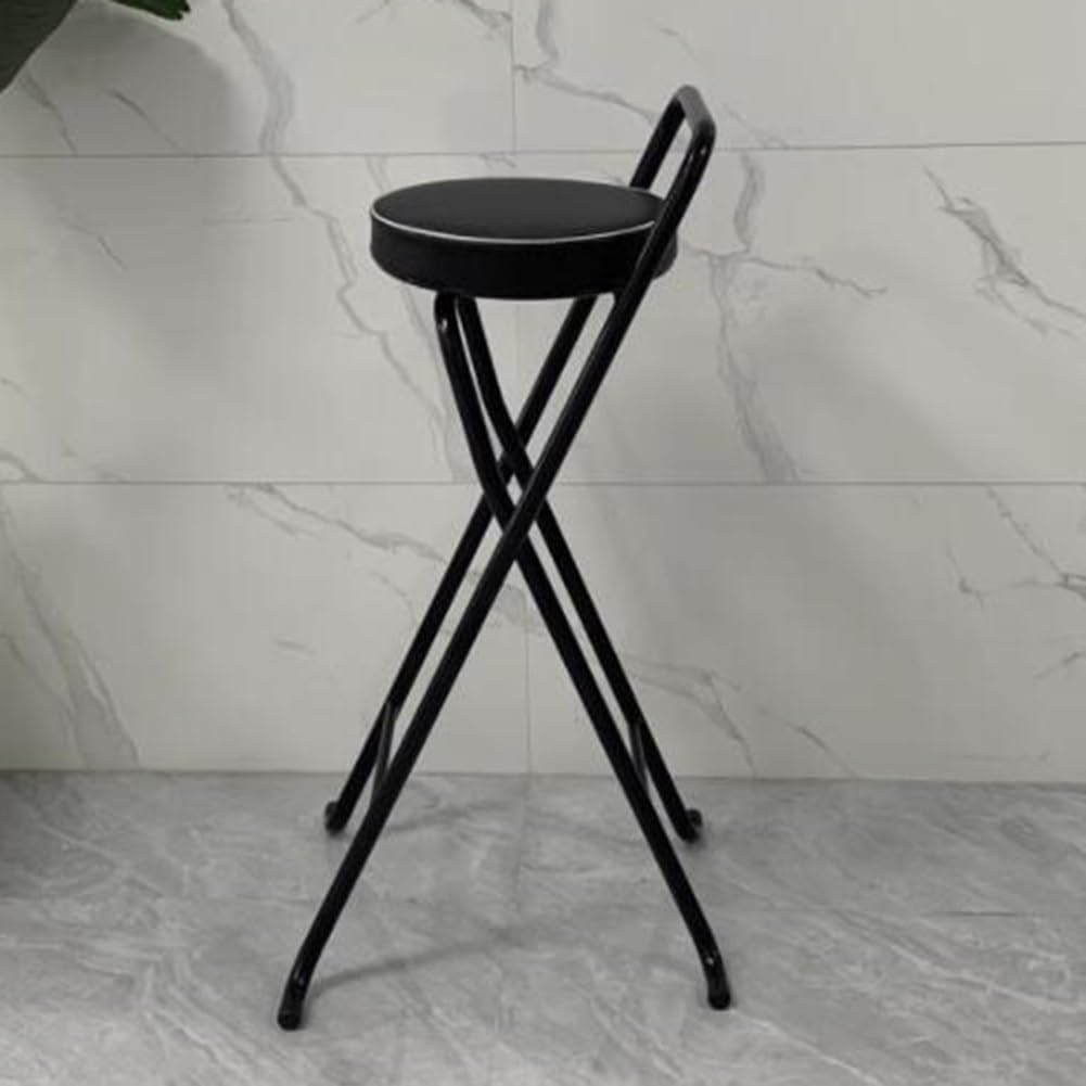 Folding Bar Stool (32inch/80cm)- Comfortable Padded Seat -Kitchen Counter Breakfast Bar Desk Stool Chair - Portable High Chair Stool for Picnic Garden Party (Color : Black B)
