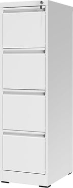 4 Drawer File Cabinet with Lock, Metal Vertical Filing Cabinet, Filing Cabinets for Home Office, Locking File Cabinet Hanging Files for A4/ Legal/Letter, Require Assembly, White