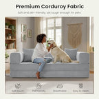 78.8" Convertible Futon Sofa Bed, Couch for Living Room | Corduroy Loveseat Sleeper Sofa, Modular Futon Couch with Storage Pocket, Pull Out Couch No Assembly | Grey
