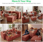 MONVANE U Shaped Sectional Couch Oversized, Chenille, Rust Red | 6-Seat Sectional Couch for Living Room, Modular Cloud Sofa with Ottoman & 6 Throw Pillows, No Assembly Required