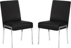 Modern Dining Chair Set of 2, Comfortable Dining Chair with Thick Cushions | Upholstered Leather Kitchen Side Chair with Metal Feet for Home, Kitchen, Living Room, Dining Room and Cafeteria, Black