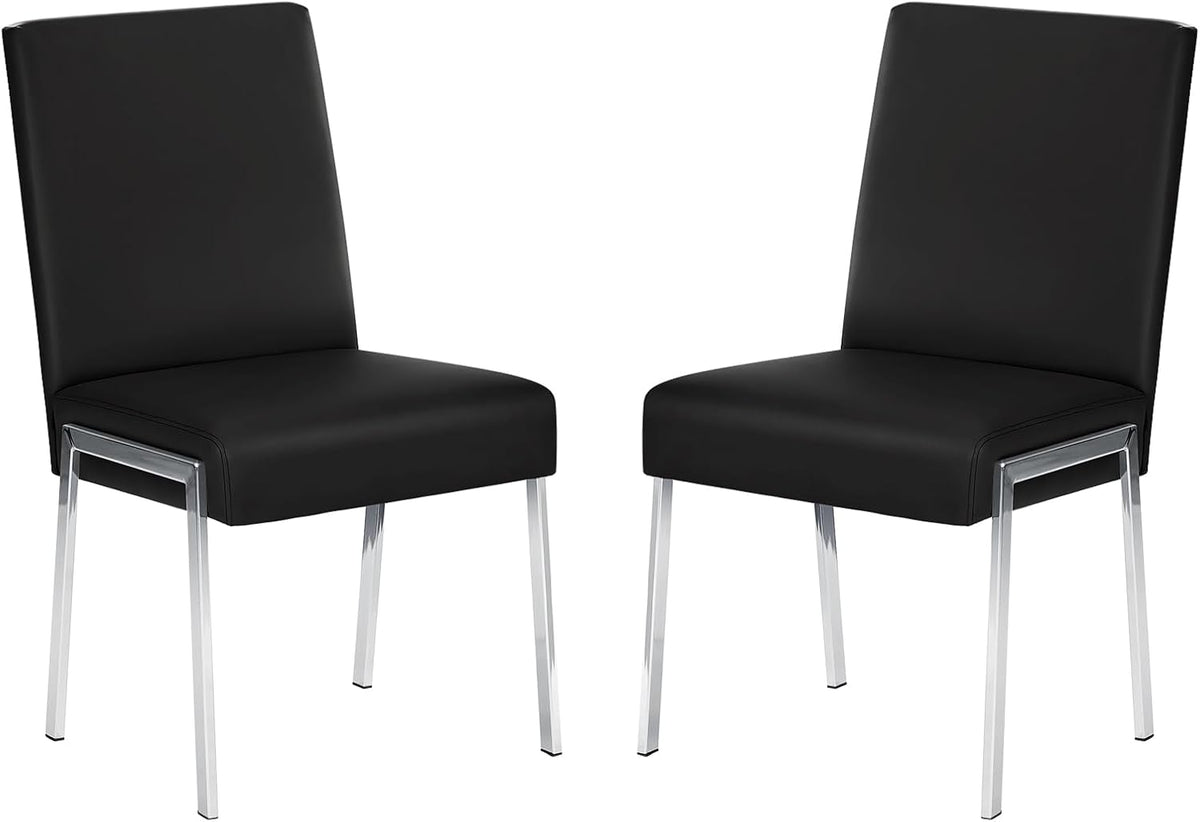 Modern Dining Chair Set of 2, Comfortable Dining Chair with Thick Cushions | Upholstered Leather Kitchen Side Chair with Metal Feet for Home, Kitchen, Living Room, Dining Room and Cafeteria, Black