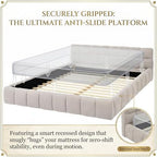 Chenille Fabric Upholstered Platform Bed Frame with Soft Headboard, Modern Low Profile Grounded Design, No Box Spring Needed, Sturdy MDF & Wood Frame, Neutral Style, Beige, Queen