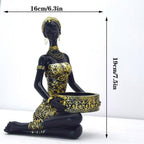 African Tribal Woman Statue Resin Figurine Candlestick Art Sculpture Home Decor Exotic Decor for Living Room Office Storage (A)