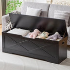 55.1" Storage Bench,Storage Chest for Entryway, Mudroom & Bedroom | 55.1L”x15.7W”x19.1H” Wooden Storage Bench,Storage Trunk with 2 Safety Hinges,Supports 220 lb,Easy Assembly( Black)
