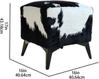 Faux Cowhide Ottoman, Upholstered Foot Stool,Animal Print Ottoman - 16 x 16 x 17 Inches, Cube Footrest with Solid Metal Legs for Living Room, Bedroom & Entryway(Black & White)